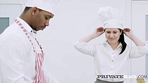 Blue Eyed Brunette Uses 2 Hands On Big Black Cock While Getting Fucked Hard In Lingerie