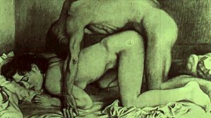 A vintage illustration depicts an erotic scene