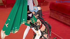 La Signora, Dehya, and Venti in intense sex.