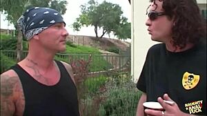 Naughty blonde boldly offers her perfect ass for intense double penetration by two men