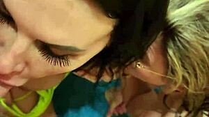 Blonde and brunette milfs fucked in bathroom porn party, cum on faces by cory chase and piper press