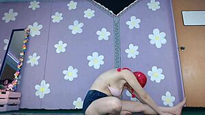 cute milf doing bikini yoga workout with nip slip