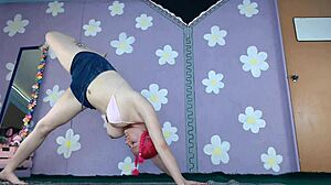 cute milf doing bikini yoga workout with nip slip