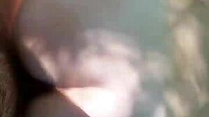 doggystyle outdoor fuck with blonde and cumshot