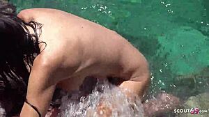 German fit teen 18+ Josy enjoys real amateur beach sex on holiday