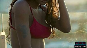 WOW! Ebony Beauty Mimi Desuka STRIPS NAKED in Pool for Playboy Shoot