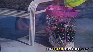 Lets fuck outside with big tits ebony by the pool! 😏