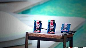 I finger my ass and boobs with toys outdoors in the pool, leading to a screaming orgasm.