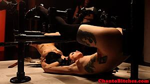 Lezdom mistress intensely dominates and binds her submissive lesbian partners in bondage