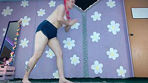 cute milf doing bikini yoga workout with nip slip