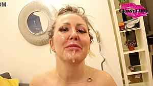 Amateur pornstar receives cumshot to the eye in reality sex scene