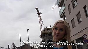 Public pussy fuck with blonde in pantyhose