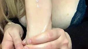 Slut Wife Sucks Big Dildo and Tit Fucks It