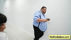 Busty brunette office milf Sasha Pearl sucks Parker Ambroses huge dick in the office