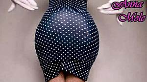 Pawg in Tight Dress and Latex Gloves Rides Ribbed Dildo Upskirt