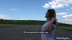 public agent finds a small-boobed cutie to bang bent over in the woods