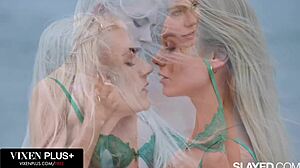 Vixenplus blonde beauties Nancy and Eva get naughty at work with fingering and face sitting.