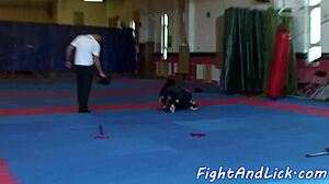 Wow! Cheerleader licks babe's ass in tight spandex outfit