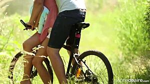 sexy blonde cayla lyons starts with a striptease, then gets her pussy muff dived and fucked hard by the lake with cum on ass