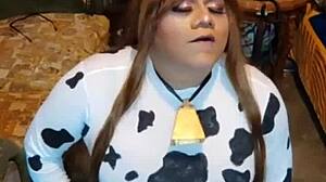 this hot cowgirl anal riding in costumes is shaved and gay