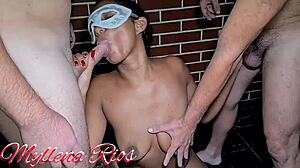 My first threesome with two hot guys fucking me on the street