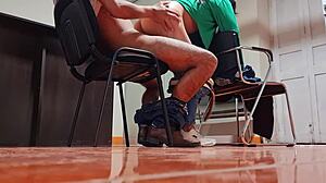 nataly delpech bent over in lingerie gets cumshot at work spied on