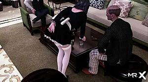 Explosive creampie in the kitchen during the game!