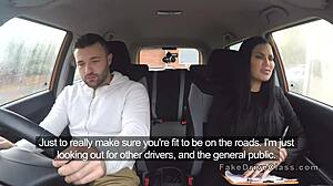 in the classroom, the big-tits examiner seduces and fucks the muscular guy