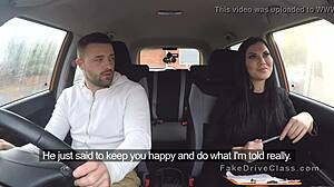 in the classroom, the big-tits examiner seduces and fucks the muscular guy