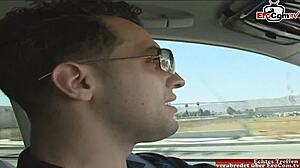 Skinny blonde wife gets cumshot while cuckold watches