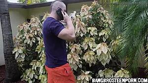 Hot brunette plays with hose before joining