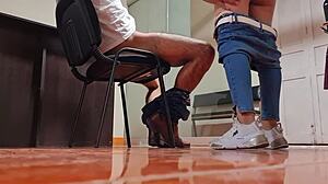 nataly delpech bent over in lingerie gets cumshot at work spied on