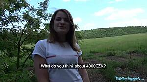 public agent finds a small-boobed cutie to bang bent over in the woods