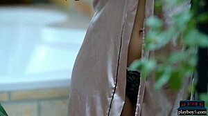 Big natural tits milf model teases by stripping lingerie slowly