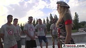 fuck us hard two slutty whores say as the army garrison pounds them