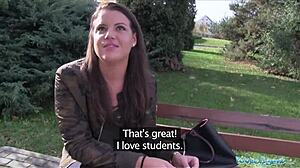 Watch this sexy student get creampied outdoors for cash?