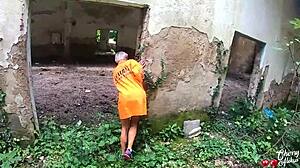 sexy prisoner sucks dick deep then gets anal on abandoned spot with facial