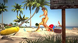 Oily babe gets pussy pounded at beach 3d animation