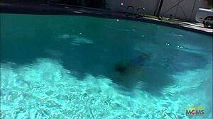 latina moans during blowjob and sex on couch after pool sunbathing