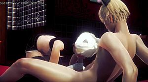 Yaoi Femboy Alan Gets Handjob and Blowjob in Anime Game. Sissy Trap Crossdresser Action!
