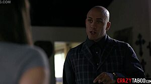 Stepfather disciplines stepdaughter with spanking and anal gaping, fingering her small tits and using monster cock