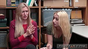 Threesome with Oiled Blonde Stepmom and Petite Associate’s Daughter in Uniform