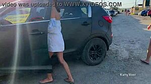 Two Teens Walk On Beach Without Panties, Showing Pussies To Voyeurs.