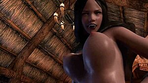 serana the vampire rides cock in skyrim hentai parody, her big tits bouncing wildly