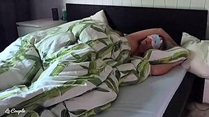 Amateur husband wakes wife with fingers and dick in morning sex, loud moaning