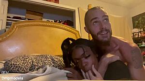 ebony girl gives blowjob on webcam, bent over for big cock