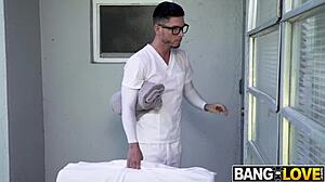 Nerdy masseuse deeply pleasures Rachael Cavalli's big tits and ass.