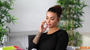 Spanish secretary Susy Gala rides her boss in the office