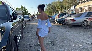 Two Teens Walk On Beach Without Panties, Showing Pussies To Voyeurs.