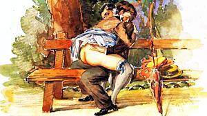 Vintage erotic drawings with sensual cartoon style